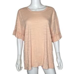 Bobeau Women's Light Peach Scoop Neck Textured Half Ruffle Sleeve Top sz 2X